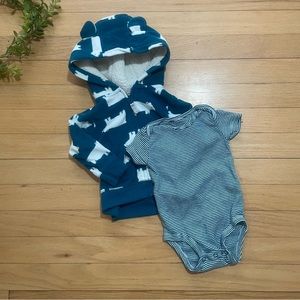 Carter’s Polar Bear Hooded Soft Sweatshirt w/ Ears and Onesie Size 6 Months